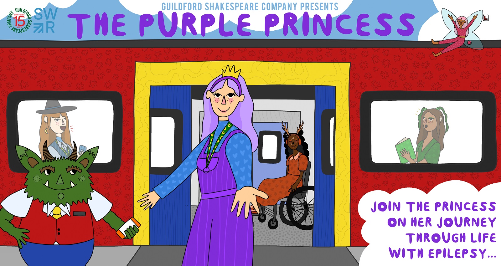Cartoon of princess inviting you to join her on the modern day train